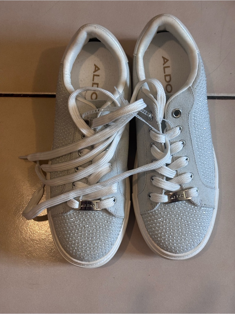 ALDO Women's Blue Low-Top Lace-Up Sneakers with rhinestones